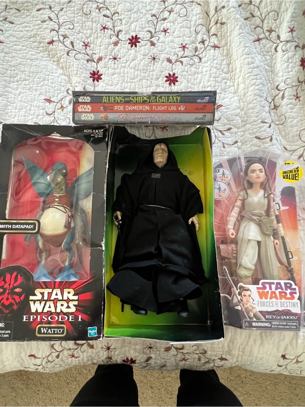 Star Wars Figures Watto (blue/beige), Emperor Palpatine (black), Rey (white/tan)